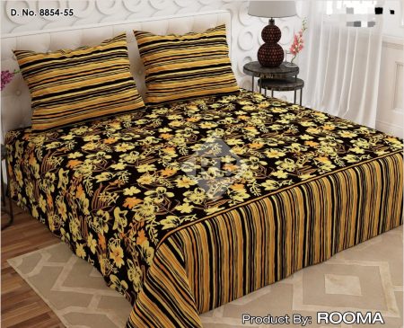 Black Yellow Flowers Printed Bed Sheet With 2 Pillow Covers