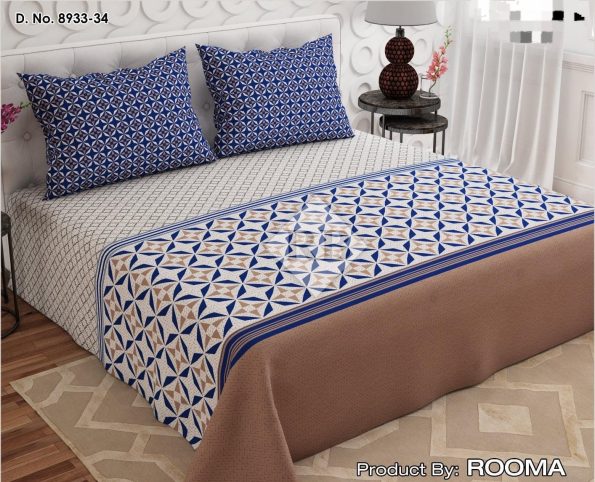 Light Blue Printed Bed Sheet With 2 Pillow Covers