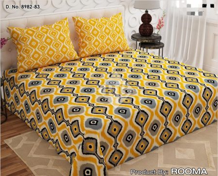 Mustard Yellow Printed Bed Sheet With 2 Pillow Covers