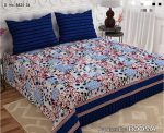 Neavy Blue Beautifull Multi Colours Printed Bed Sheet With 2 Pillow Covers