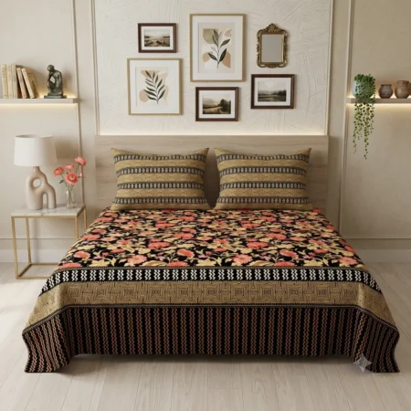 Premium Black Gold Multi-Floral Bedsheet