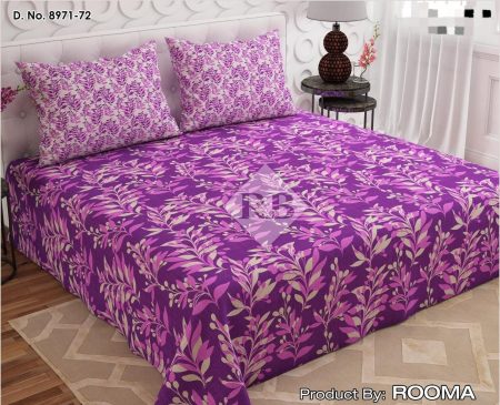 Purple color Printed Bed Sheet With 2 Pillow Covers