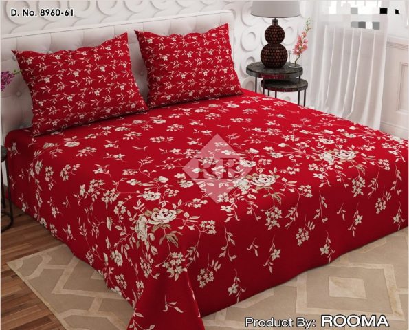 Red Colour Printed Bed Sheet With 2 Pillow Covers