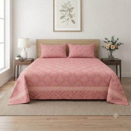 Tea Pink Printed Bed Sheet With 2 Pillow Covers