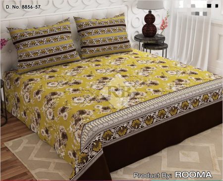 Yellow Printed Bed Sheet With 2 Pillow Covers