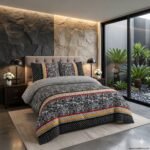 Black Printed Bed Sheet With 2 Pillow Covers