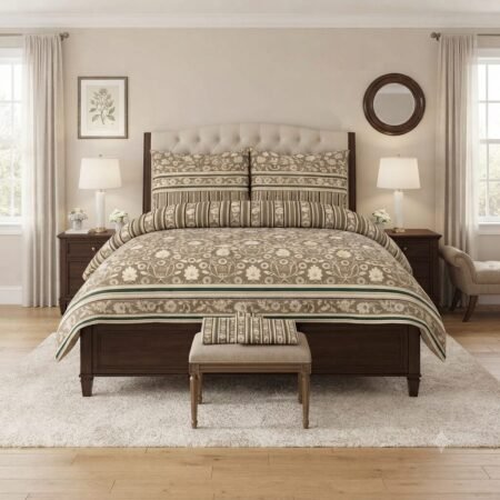 Brown Printed Bed Sheet With 2 Pillow Covers