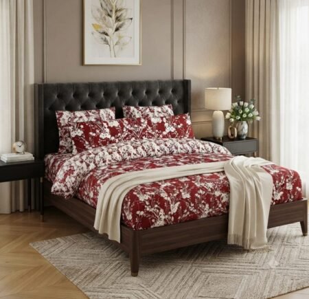Cherry Red Floral Print Bedsheet