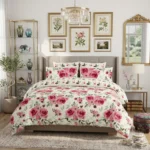 Cotton Pink Rose Bedsheet with Pillow Covers