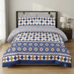 Dark Blue Printed Bed Sheet With 2 Pillow Covers
