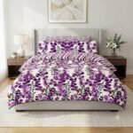 Elegant Purple Leaves & Zig-Zag Print Bed Set
