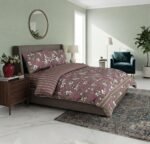 Floral botanical bed sheet with striped pattern