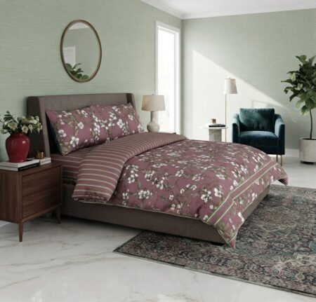 Floral botanical bed sheet with striped pattern