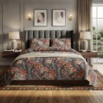 Gray Printed Bed Sheet With 2 Pillow Covers
