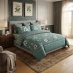 Greenish-Blue Printed Bed Sheet With 2 Pillow Covers