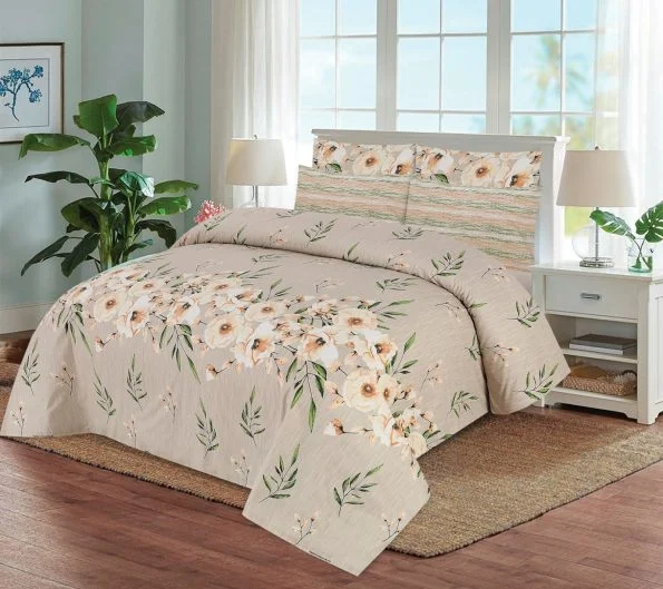 Peach Printed Bed Sheet With 2 Pillow Covers Peach Printed Bed Sheet With 2 Pillow Covers