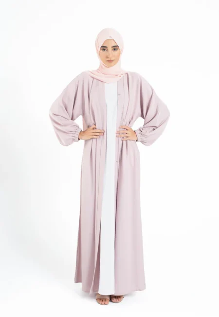PlainBabyPinkOpenAbayawithCuffSleeves