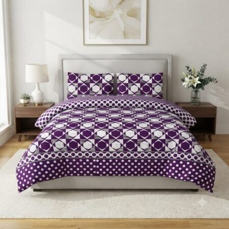 Purple Geometric & Polka Dot Bedding Set