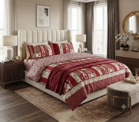 Red Printed Bed Sheet With 2 Pillow Covers