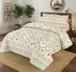 Soft Cream Printed Bed Sheet With 2 Pillow Covers