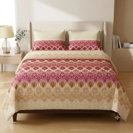 Gold & Red Floral Bed Set