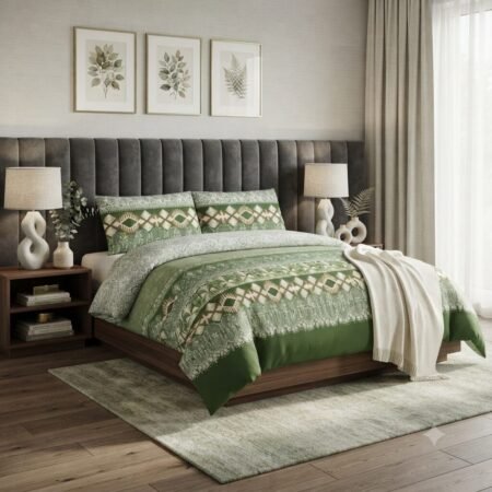 Green Color Printed Bed Sheet Z Design