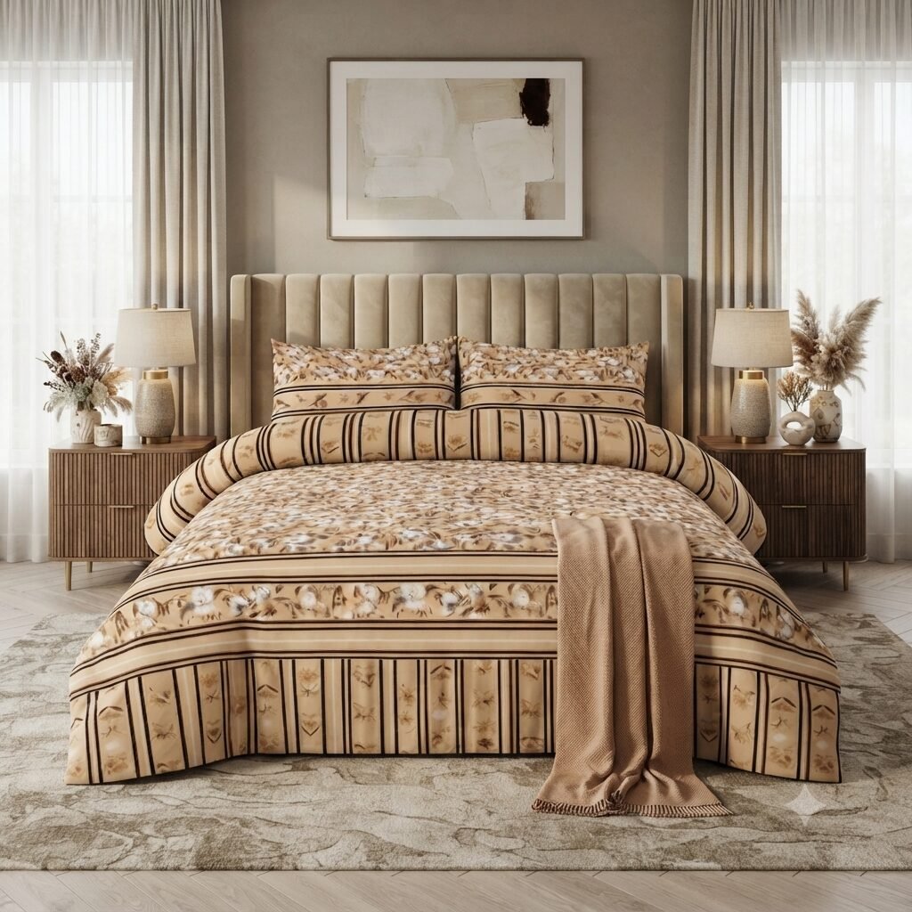 Light Brown Color Printed Bed Sheet Z Design Light Brown Color Printed Bed Sheet Z Design