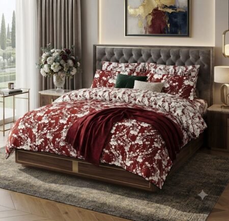 Maroon Color Printed Bed Sheet Z Design