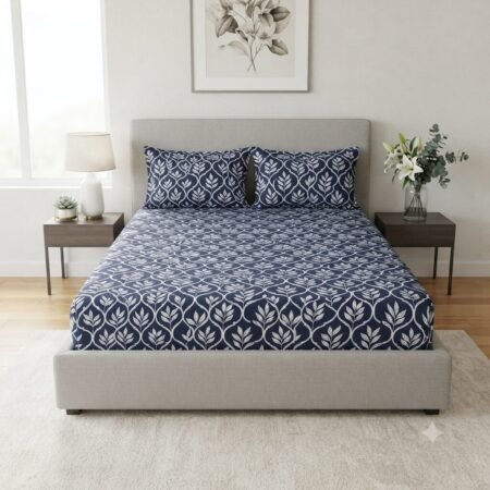 Navy Botanical Leaf Bedding Set