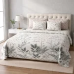 Elegant Grey Leaf Pattern Bed Sheet & Pillow Set