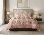 Elegant Pink Floral Stripe Cotton Bed Sheet