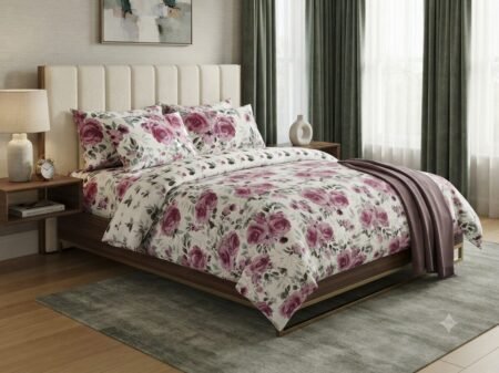 Elegant Pink Rose and Grey Leaf Bedding