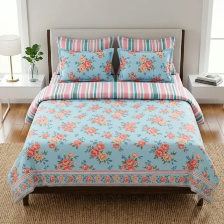 Floral Sky Blue Bed Set B