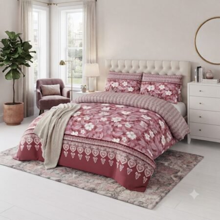 Floral and Heart Print Cotton Bed Sheet