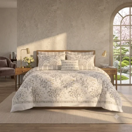 Grey Botanical Bed Set with Matching Pillow Covers