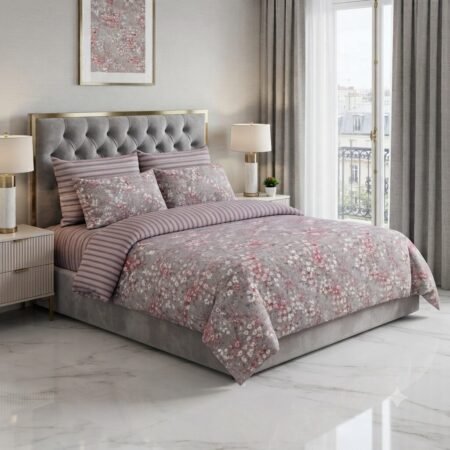 Grey Flowers Color Printed Bed Sheet B