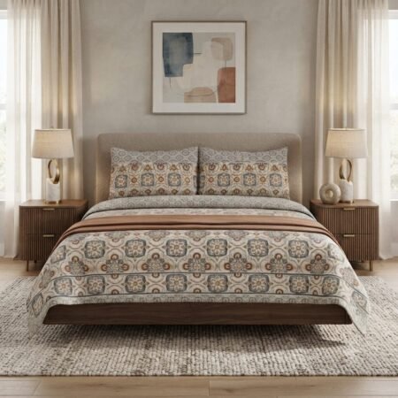 Light Brown Color Printed Bed Sheet B