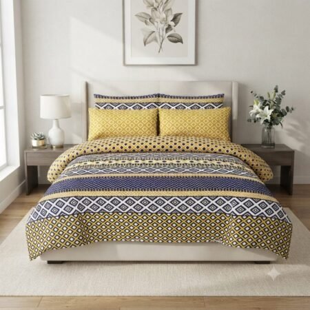 Mustard & Blue Contrast Bed Sheet
