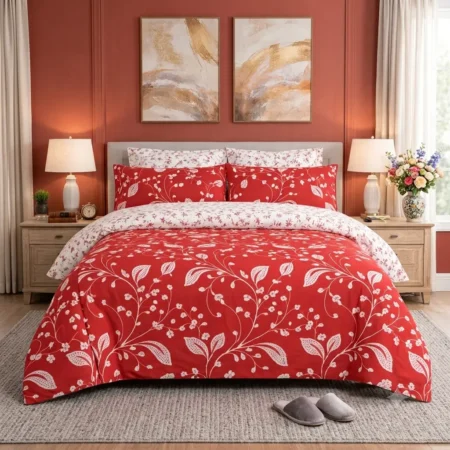 Royal Red Floral Paradise Sheet with Pillow Covers