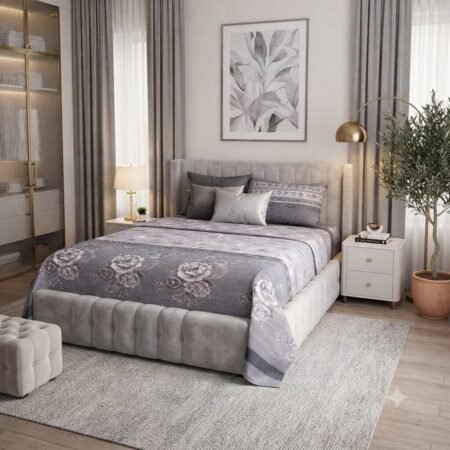 Vintage Grey Floral Premium Bed Sheet Set