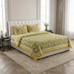 Yellow Floral Printed Bedsheet with Pillow Covers