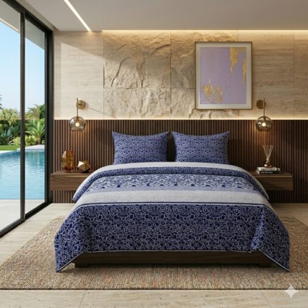 Blue Color Printed Bed Sheet S
