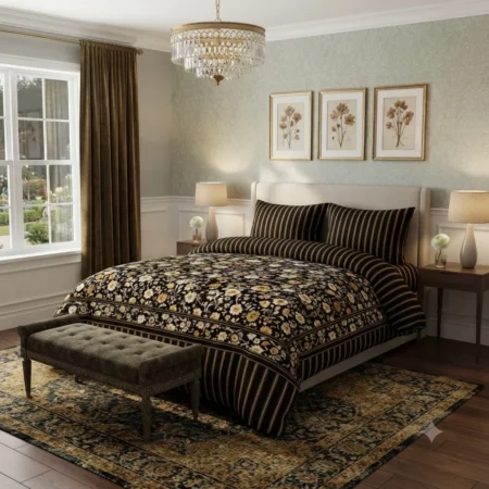 Elegant Stripe & Flower Bed Sheet S