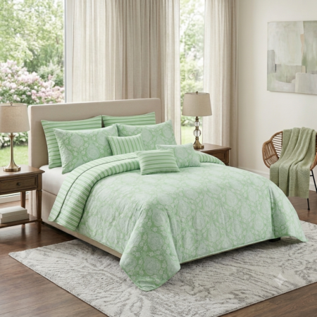 Mint Green Printed Bed Sheet With 2 Pillow Covers