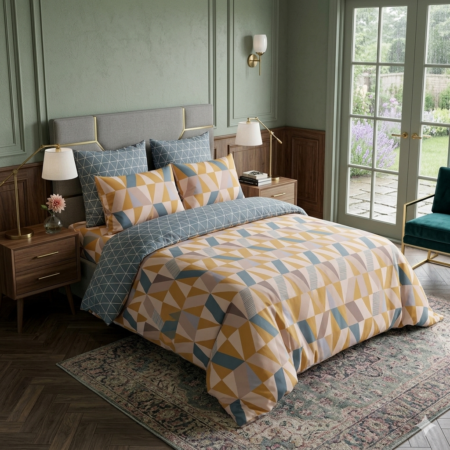 Mustard Yellow Printed Bed Sheet With 2 Pillow Covers