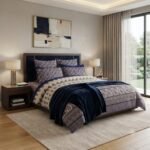 Navy Blue Color Printed Bed Sheet S
