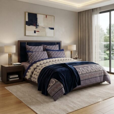 Navy Blue Color Printed Bed Sheet S