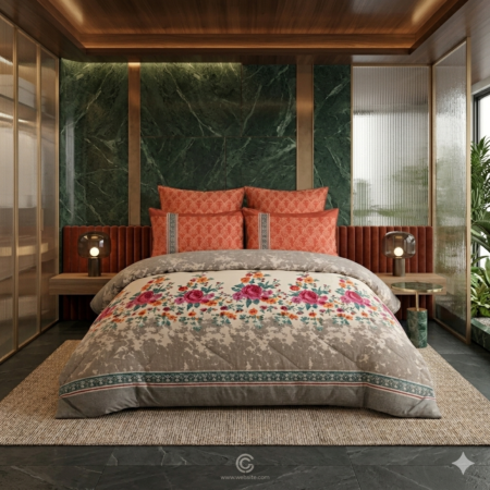 Orange Printed Bed Sheet With 2 Pillow Covers S