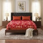 Red floral print cotton bedsheet