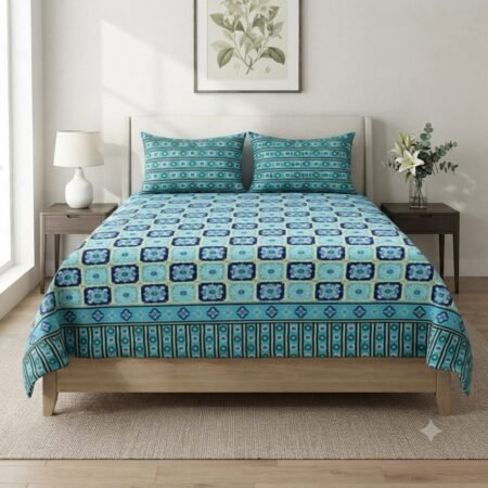Sea Green Royal Color Printed Bed Sheet S